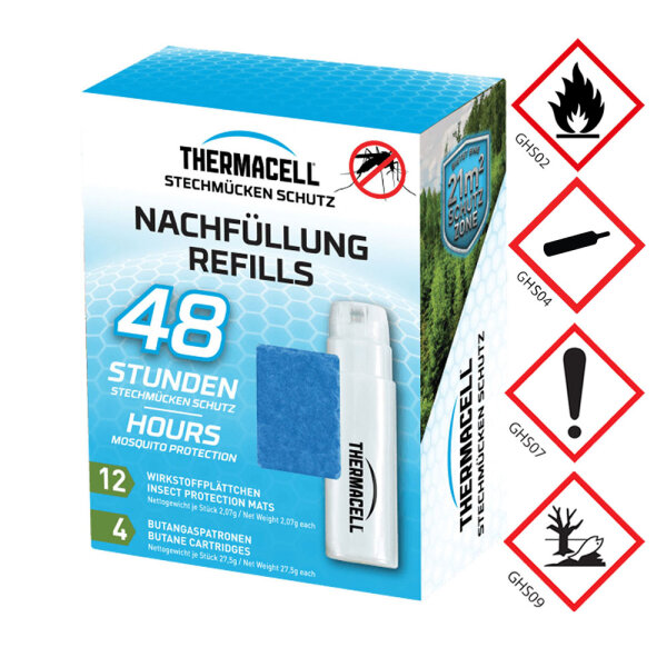 Thermacell® Nachfüllset R-4 48 Std – 12 Wirkstoffplättchen + 4 Gaskartuschen gegen Gelsen